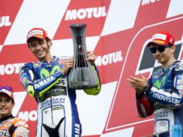 Marc Márquez, Valentino Rossi y Jorge Lorenzo.