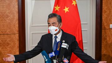 Chinese Foreign Minister Wang Yi takes part in a press conference on the sidelines of the East Asia Summit Foreign Ministers' Meeting in Phnom Penh on August 5, 2022. (Photo by Tang Chhin Sothy / AFP) (Photo by TANG CHHIN SOTHY/AFP via Getty Images)