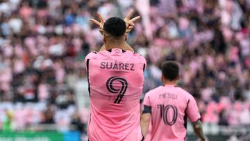 FORT LAUDERDALE, FLORIDA - MARCH 02: Luis Suarez #9 of Inter Miami CF celebrates after scoring a goal during the first half against the Orlando City SC at DRV PNK Stadium on March 02, 2024 in Fort Lauderdale, Florida.   Megan Briggs/Getty Images/AFP (Photo by Megan Briggs / GETTY IMAGES NORTH AMERICA / Getty Images via AFP)