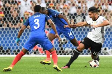 Germany's Emre Can (right) contests possession with France's Blaise Matuidi (centre) and Patrice Evra.