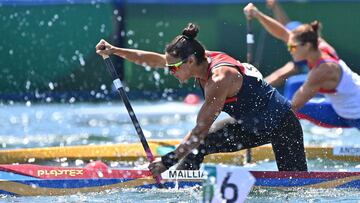 Chile's Maria Mailliard competes in a heat for the women's canoe single 200m event during the Tokyo 2020 Olympic Games at Sea Forest Waterway in Tokyo on August 4, 2021. (Photo by Philip FONG / AFP)