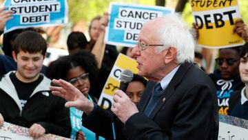 Sen. Bernie Sanders joins student debtors to once again call on President Biden to cancel student debt at an early morning action outside the White House.