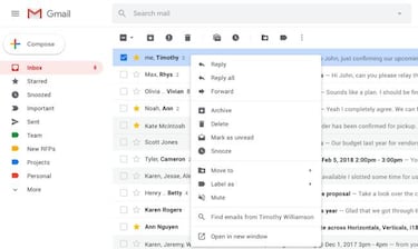 Nuevo menú expandido de Gmail, más opciones para el correo