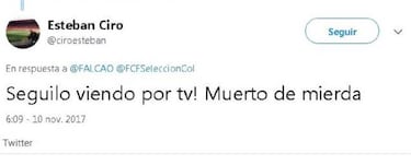 Falcao da ejemplo con respuesta a insulto de tuitero