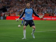 Marrero celebra durante la final de la Copa del Rey contra el Atlético de Madrid.