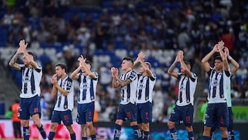 Lucas Ocampos, Iker FImbres, Gerrado Arteaga, Luis Reyes, German Berterame, Jesus Manuel Corona , Victor Guzman of Monterrey during the 5th round match between Monterrey vs Mazatlan FC as part of the Liga BBVA MX, Torneo Apertura 2025 at BBVA Bancomer Stadium, on August 17, 2025 in Monterrey, Nuevo Leon, Mexico.