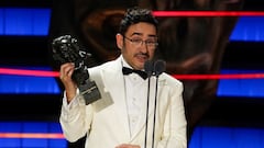 Director J. A. Bayona accepts the Best Original Music award on behalf of Michael Giacchino for "Society of the Snow" during the Spanish Film Academy's Goya Awards ceremony in Valladolid, Spain February 10, 2024. REUTERS/Ana Beltran