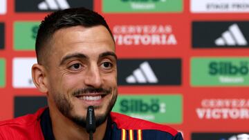 DONAUESCHINGEN (ALEMANIA), 03/07/2024.- El delantero español Joselu ofrece una rueda de prensa este miércoles, en Donaueschingen (Alemania). La selección española se enfrenta este viernes, en los cuartos de final de la Eurocopa 2024 a Alemania. EFE/ J.J.guillen