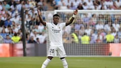 MADRID, SPAIN - SEPTEMBER 3: Vinicius Junior of Real Madrid celebrates after scoring a goal during the La Liga football match between Real Madrid and Real Betis at Santiago Bernabeu stadium on September 3, 2022, in Madrid, Spain. (Photo by Burak Akbulut/Anadolu Agency via Getty Images)