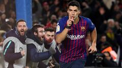 Luis Su&aacute;rez celebra su gol tras lograr el 5-1 del Barcelona ante el Sevilla en cuartos de final de Copa del Rey.