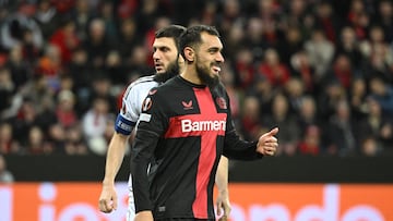 El delantero Borja Iglesias, durante la eliminatoria de la Europa League entre el Qarabag y el Bayer 04 Leverkusen.
