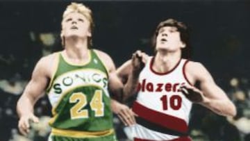 Fernando Mart&iacute;n (derecha), junto a Tom Chambers, de los Seattle Supersonics.
 
 