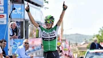Pello Bilbao celebra su triunfo de etapa durante la pasada Vuelta a Turquía.