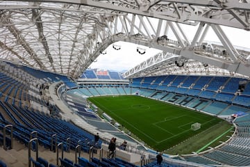 A picture taken on February 28, 2018 shows a view of the Fisht Stadium in the Black Sea resort of Sochi. The venue will host six matches of the 2018 FIFA World Cup football tournament.