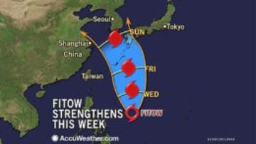 Fotografía que muestra la evolución del tifón Fitow para el fin de semana.