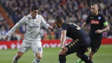 James Rodríguez en un lance del encuentro disputado ante el Nápoles.