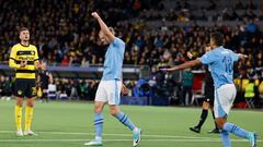 Soccer Football - Champions League - Group G - BSC Young Boys v Manchester City - Stadion Wankdorf, Bern, Switzerland - October 25, 2023 Manchester City's Erling Braut Haaland celebrates scoring their third goal REUTERS/Stefan Wermuth