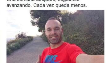 Iniesta muestra en Twitter cómo avanza su recuperación