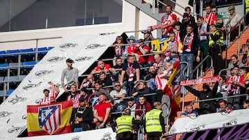 MADRID, SPAIN - FEBRUARY 1: Supporters of Atletico Madrid during the La Liga Santander  match between Real Madrid v Atletico Madrid at the Santiago Bernabeu on February 1, 2020 in Madrid Spain (Photo by David S. Bustamante/Soccrates/Getty Images)