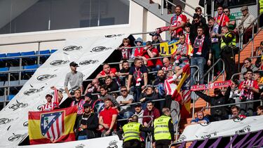 MADRID, SPAIN - FEBRUARY 1: Supporters of Atletico Madrid during the La Liga Santander match between Real Madrid v Atletico Madrid at the Santiago Bernabeu on February 1, 2020 in Madrid Spain (Photo by David S. Bustamante/Soccrates/Getty Images)