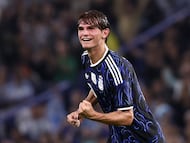 Nico Paz celebra su gol con Argentina en el amistoso ante Mauritania.