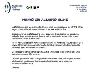 El comunicado emitido por la FIP.