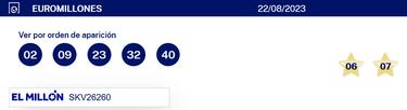 Euromillones: comprobar los resultados del sorteo de hoy, martes 22 de agosto
