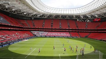BILBAO, 14/06/2020.- Partido correspondiente a la jornada 28 de Liga de Primera División, la primera tras el parón por la pandemia del coronavirus, disputado esta tarde en el estadio de San Mamés entre el Athletic Club y el Atlé