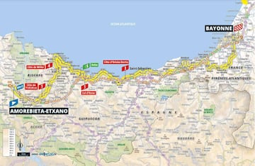 Mapa de la tercera etapa del Tour de Francia entre Amorebieta-Etxano y Bayona.