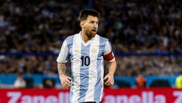 BUENOS AIRES, ARGENTINA - NOVEMBER 19: Lionel Messi of Argentina walks in the field during the FIFA World Cup 2026 South American Qualifier match between Argentina and Peru at Estadio Alberto J. Armando on November 19, 2024 in Buenos Aires, Argentina. (Photo by Carlos Sipán/Eurasia Sport Images/Getty Images)