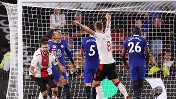 SOUTHAMPTON, ENGLAND - AUGUST 30: Adam Armstrong of Southampton celebrates after scoring their team's second goal during the Premier League match between Southampton FC and Chelsea FC at Friends Provident St. Mary's Stadium on August 30, 2022 in Southampton, England. (Photo by Ryan Pierse/Getty Images)