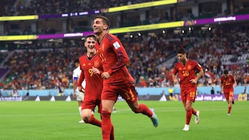 DOHA, QATAR - NOVEMBER 23: Ferran Torres of Spain celebrates after scoring their team's fourth goal during the FIFA World Cup Qatar 2022 Group E match between Spain and Costa Rica at Al Thumama Stadium on November 23, 2022 in Doha, Qatar. (Photo by Buda Mendes/Getty Images)