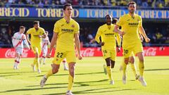 VILLARREAL, SPAIN - DECEMBER 12: Aissa Mandi of Villarreal CF celebrates after scoring their sides first goal during the La Liga Santander match between Villarreal CF and Rayo Vallecano at Estadio de la Ceramica on December 12, 2021 in Villarreal, Spain. 