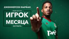 Jefferson Farf&aacute;n, mejor jugador de octubre en el Lokomotiv de Mosc&uacute;.