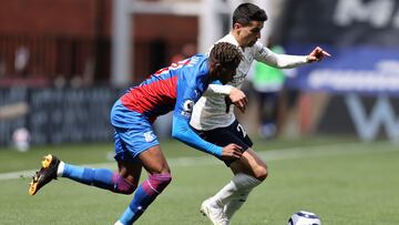 LONDON, ENGLAND - MAY 01: Joao Cancelo of Manchester City is challenged by Wilfried Zaha of Crystal Palace during the Premier League match between Crystal Palace and Manchester City at Selhurst Park on May 01, 2021 in London, England. Sporting stadiums ar