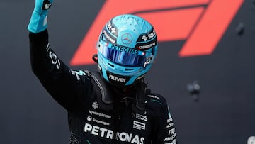 Montreal (Canada), 20/04/2024.- Mercedes driver George Russell of Britain celebrates after finishing in pole during Qualifying for the Formula One Grand Prix of Canada, in Montreal, Canada, in Montreal, Canada, 08 June 2024. The 2024 Formula 1 Grand Prix of Canada is held on 09 June. (Fórmula Uno, Reino Unido) EFE/EPA/SHAWN THEW / POOL