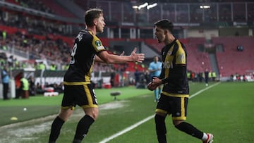 Samsun (Turkey), 12/03/2026.- Alemao (L) of Rayo Vallecano celebrates with teammates after scoring the 1-0 lead during the UEFA Conference League Round of 16 1st leg match between Samsunspor and Rayo Vallecano, in Samsun, Turkey, 12 March 2026. (Turquía) EFE/EPA/ERDEM SAHIN