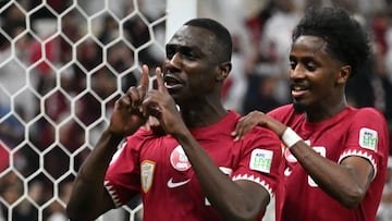 Almoez Ali celebra el segundo gol de Qatar ante L¨ªbano.