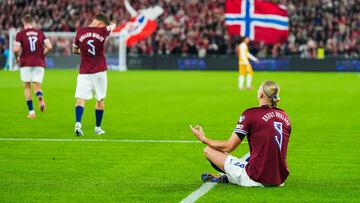 Soccer Football - World Cup - UEFA Qualifiers - Group I - Norway v Moldova - Ullevaal Stadion, Oslo, Norway - September 9, 2025 Norway's Erling Haaland celebrates scoring their second goal Fredrik Varfjell/NTB via REUTERS ATTENTION EDITORS - THIS IMAGE WAS PROVIDED BY A THIRD PARTY. NORWAY OUT. NO COMMERCIAL OR EDITORIAL SALES IN NORWAY.