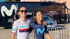 Las ciclistas del Movistar Jelena Eric y Paula Patiño.