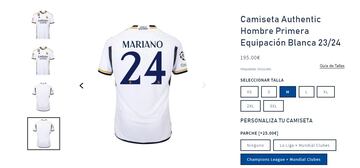 Captura de pantalla de la web de la tienda oficial del Real Madrid.