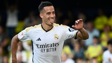 Lucas V¨¢zquez celebra su gol al Villarreal en la pasada temporada.