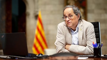 Quim Torra durante una reuni&oacute;n telem&aacute;tica