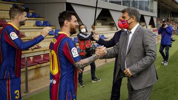 Joan Laporta, con Messi en la Ciutat Esportiva este martes.
