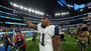 Oct 16, 2023; Inglewood, California, USA; Dallas Cowboys linebacker Micah Parsons (11) leaves the field after the game against the Los Angeles Chargers at SoFi Stadium. Mandatory Credit: Kirby Lee-USA TODAY Sports