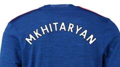 A shirt with Mkhitaryan's name on it being sold in Manchester United's official store.