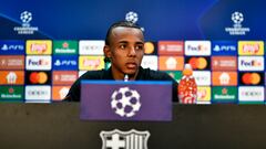 Soccer Football - Champions League - FC Barcelona Press Conference - Ciutat Esportiva Joan Gamper, Barcelona, Spain - September 6, 2022 FC Barcelona's Jules Kounde during the press conference REUTERS/Pablo Morano