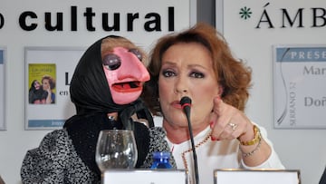MADRID, SPAIN - APRIL 30: Spanish ventriloquist Mari Carmen and her doll Dona Rogelia present the book 'La Crisis En Orejilla Del Sordete' on April 30, 2013 in Madrid, Spain. (Photo by Europa Press/Europa Press via Getty Images)