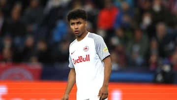 SALZBURG, AUSTRIA - FEBRUARY 16:  Karim Adeyemi of FC Red Bull Salzburg looks on during the UEFA Champions League Round Of Sixteen Leg One match between FC Red Bull Salzburg and FC Bayern M&uuml;nchen at Football Arena Salzburg on February 16, 2022 in Sal