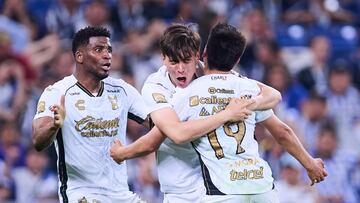 Gilberto Mora celebrates his goal 1-2 with Ramiro Arciga of Tijuana during the 13th round match between Monterrey and Tijuana as part of the Liga BBVA MX, Torneo Clausura 2025 at BBVA Bancomer Stadium, on March 29, 2025 in Monterrey, Nuevo Leon, Mexico.